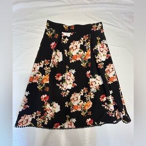 Lily White Black A-Line Skirt with Floral Print